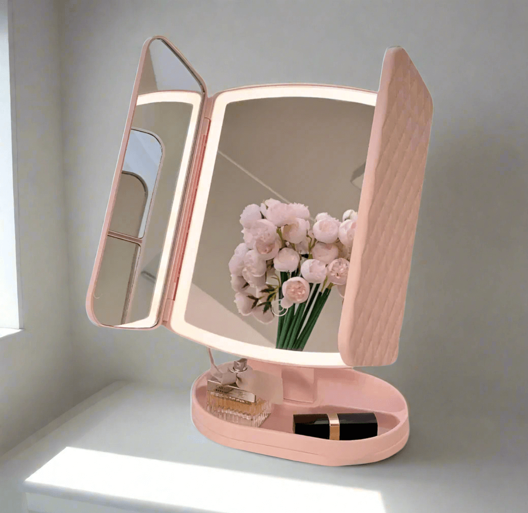 GlowBloomWorld Tri-Fold Illuminated Vanity Mirror