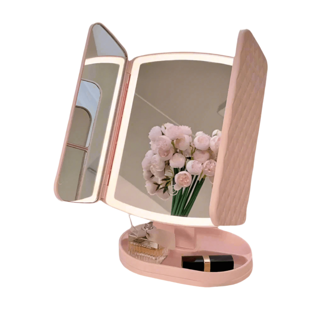 GlowBloomWorld Tri-Fold Illuminated Vanity Mirror