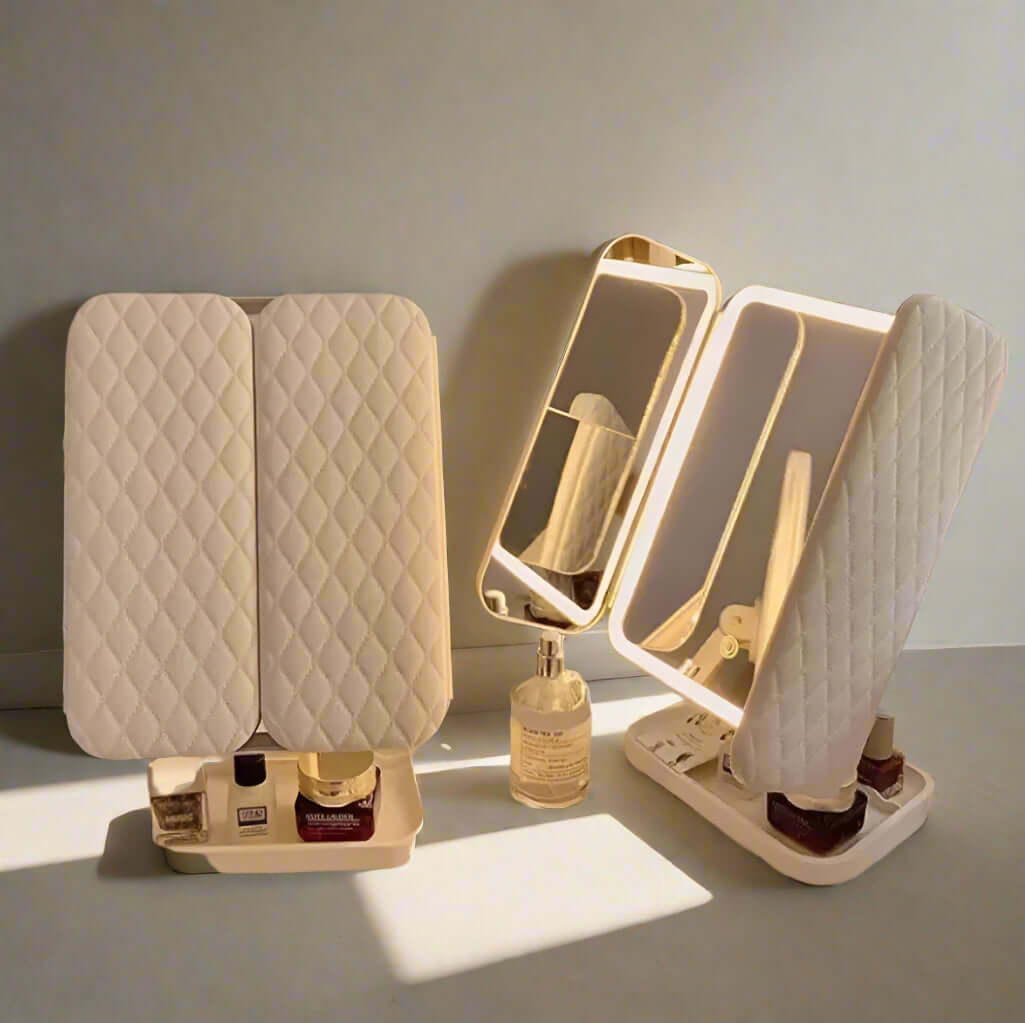 GlowBloomWorld Tri-Fold Illuminated Vanity Mirror