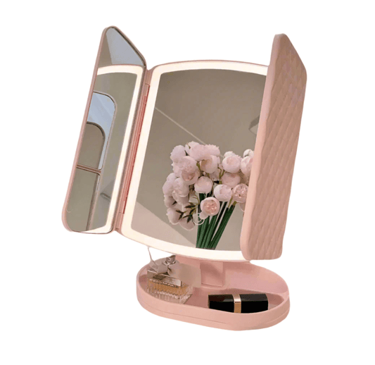 GlowBloomWorld Tri-Fold Illuminated Vanity Mirror
